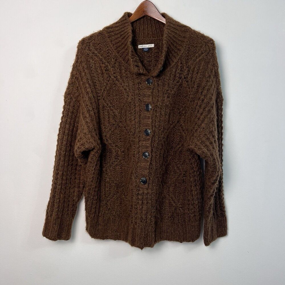 American Eagle Women's AE Oversized Cable-Knit Sweater Brown Size Med